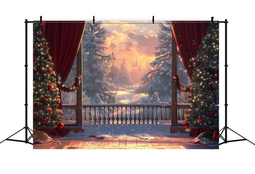 Christmas Castle Winter Sunset Backdrop BRP8-46