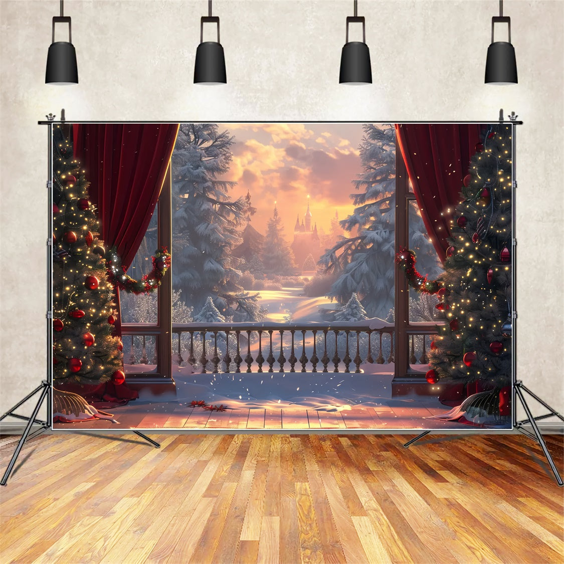 Christmas Castle Winter Sunset Backdrop BRP8-46