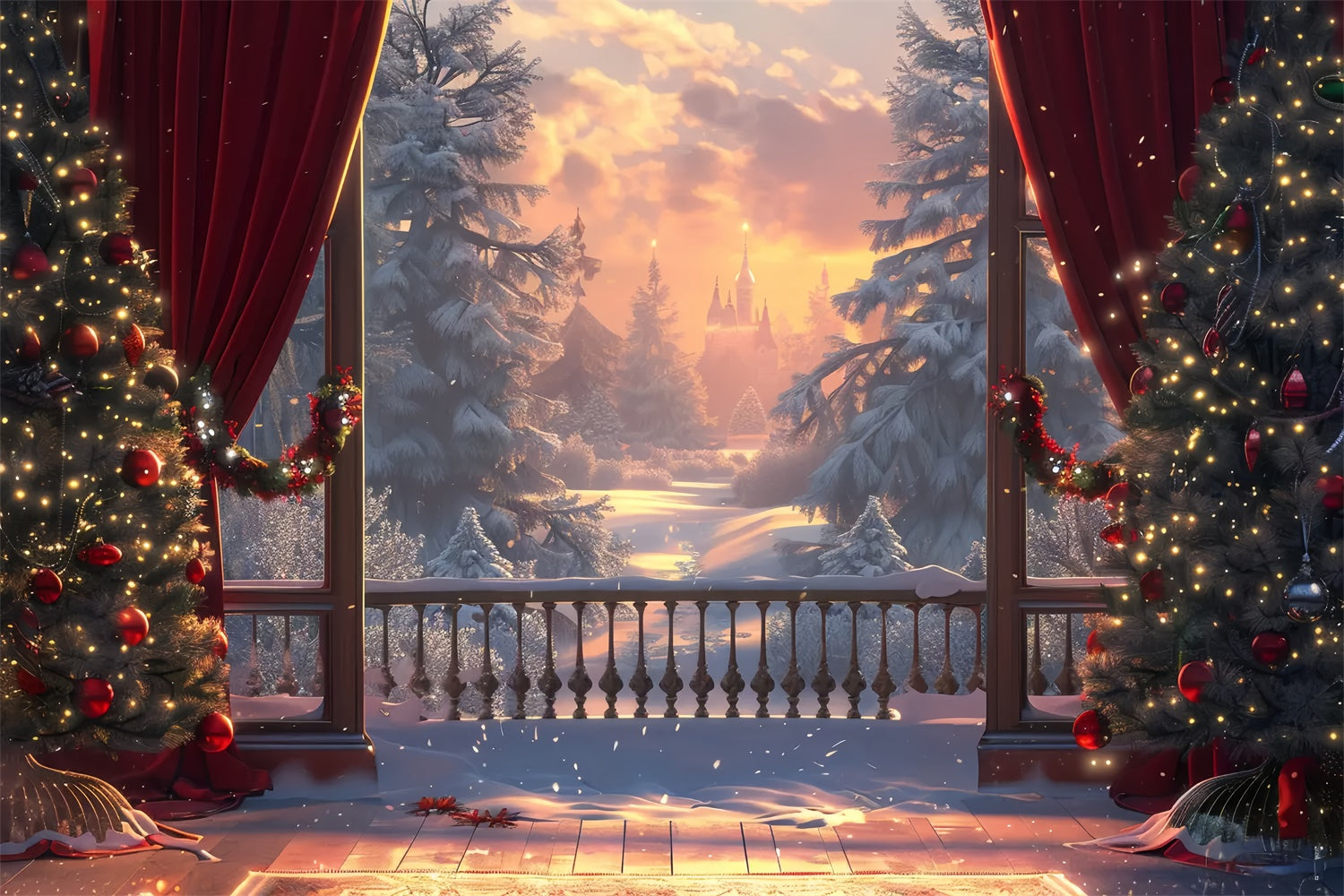 Christmas Castle Winter Sunset Backdrop BRP8-46