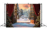 Christmas Snowy Hillside Pines Vista Backdrop BRP8-47