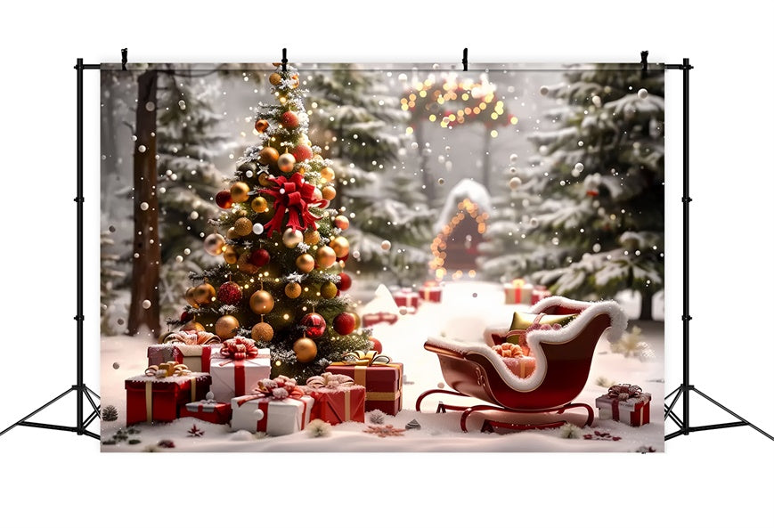 Christmas Tree by the Sleigh and Gifts Backdrop BRP8-48