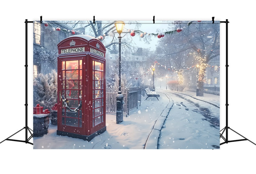 Christmas Red Telephone Box in Snow Backdrop BRP8-51