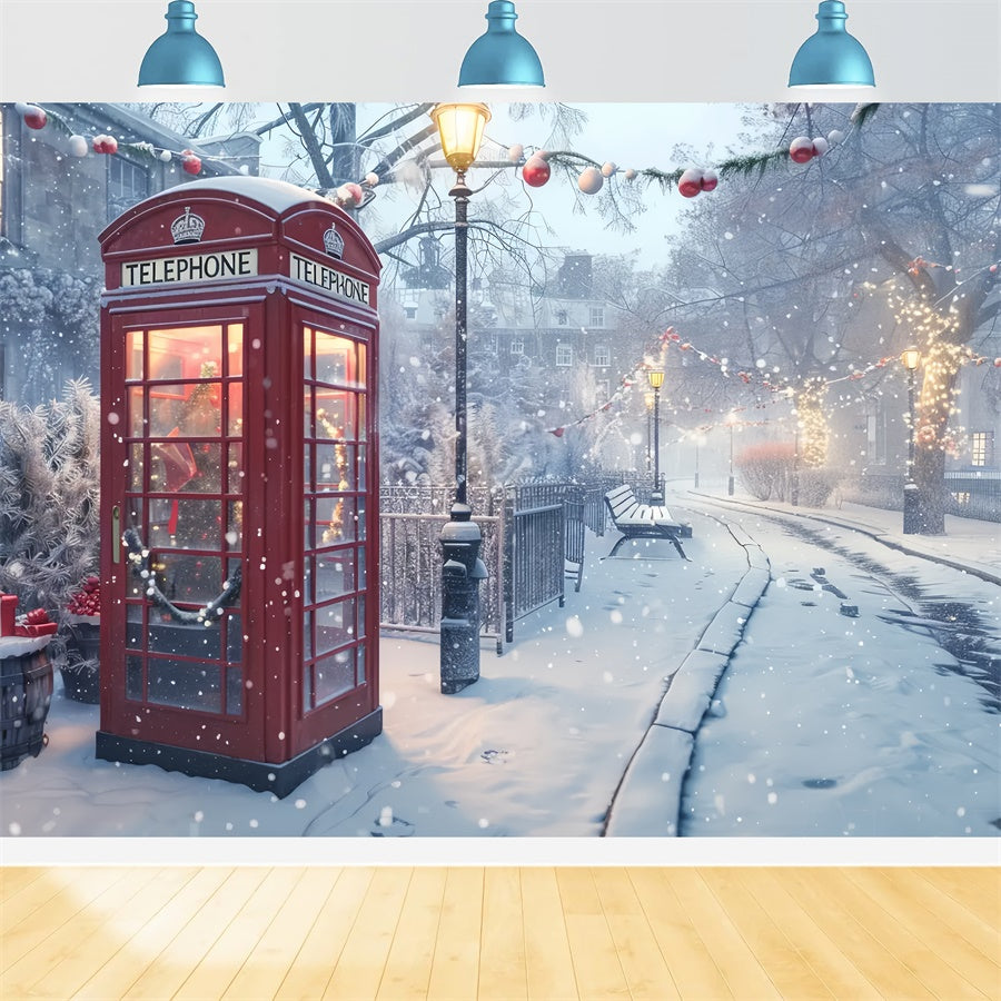 Christmas Red Telephone Box in Snow Backdrop BRP8-51