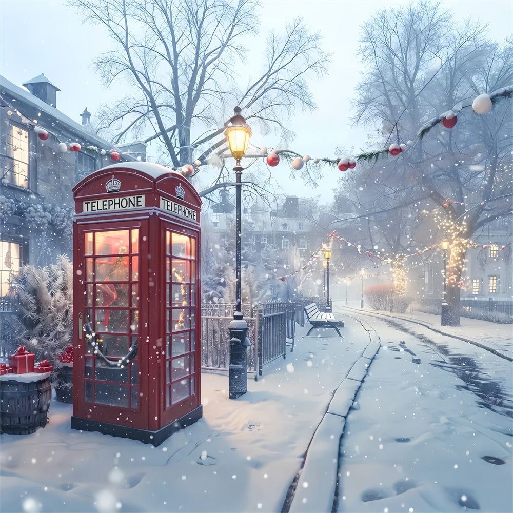 Christmas Red Telephone Box in Snow Backdrop BRP8-51