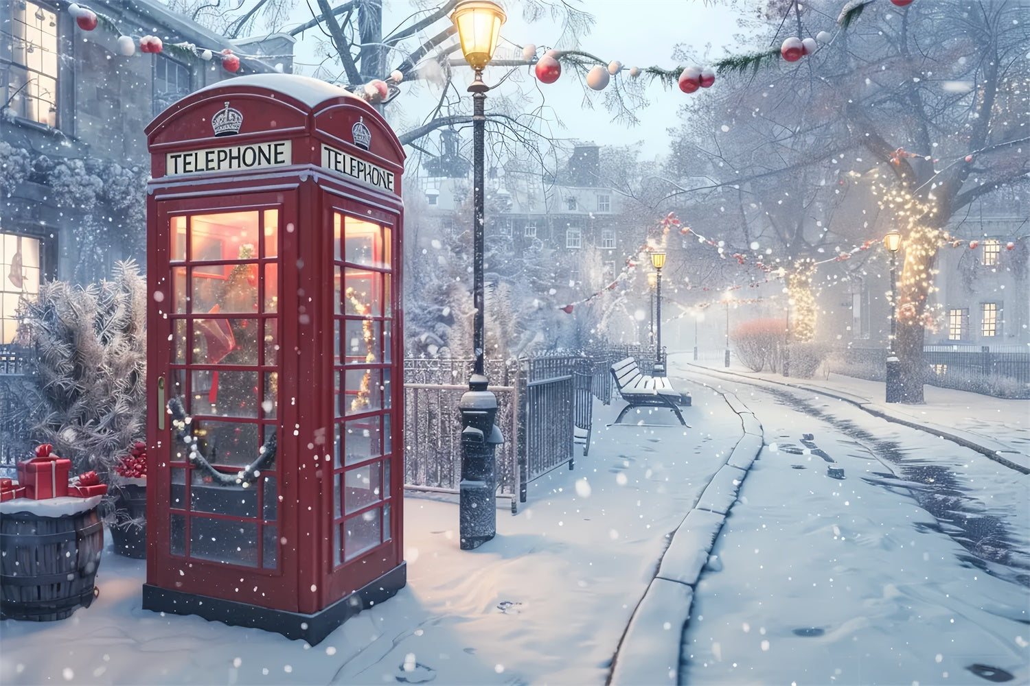 Christmas Red Telephone Box in Snow Backdrop BRP8-51