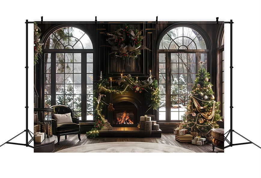 Christmas Fireplace and Window Scene Backdrop BRP8-52