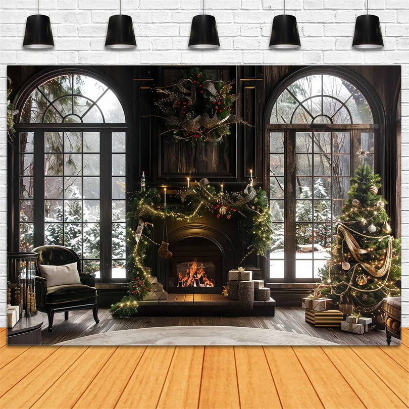 Christmas Fireplace and Window Scene Backdrop BRP8-52