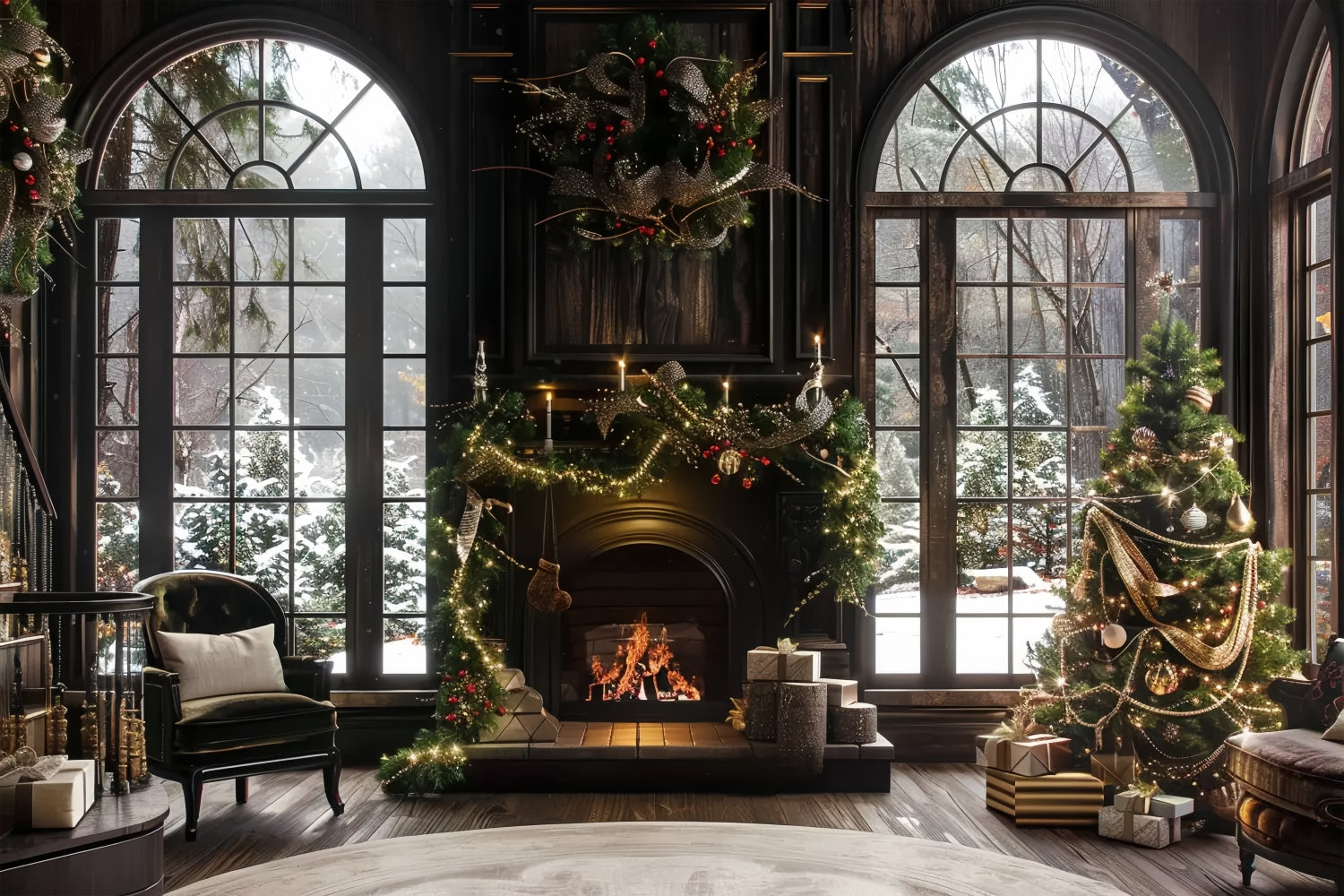 Christmas Fireplace and Window Scene Backdrop BRP8-52