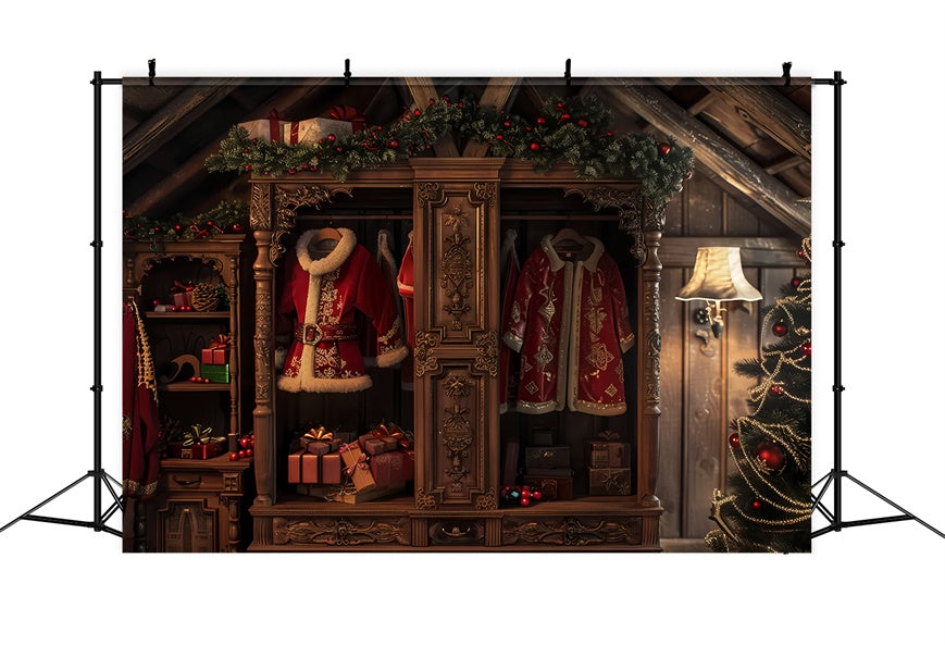 Santa’s Wardrobe and Gifts Christmas Backdrop BRP8-54