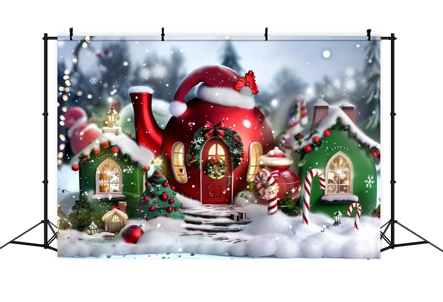 Santa Hat Cottage Christmas Backdrop BRP8-58