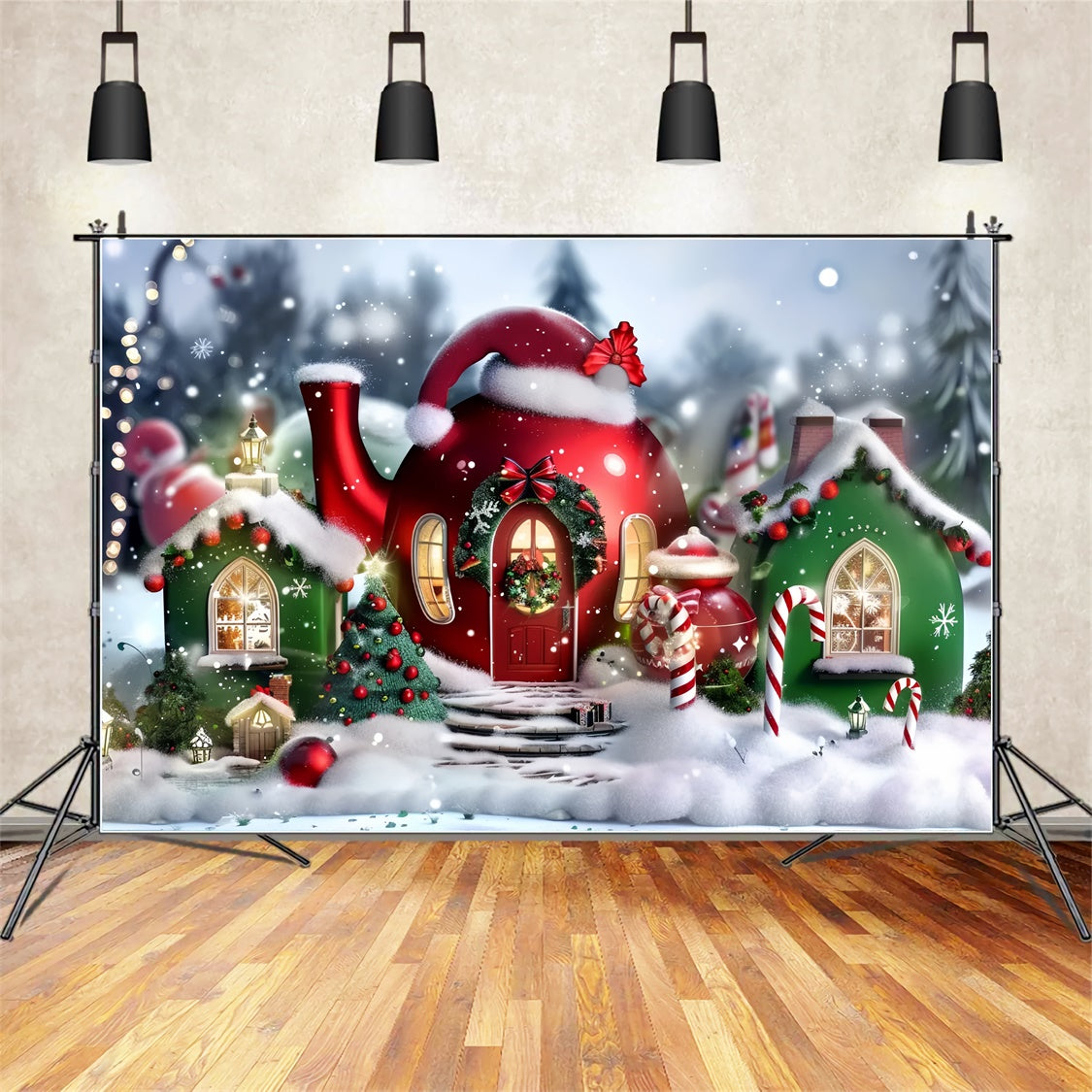 Santa Hat Cottage Christmas Backdrop BRP8-58