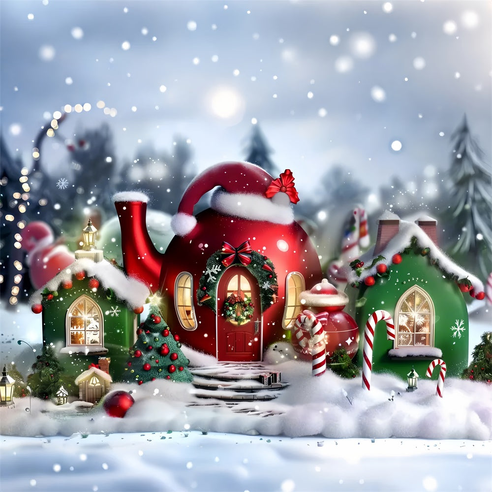 Santa Hat Cottage Christmas Backdrop BRP8-58