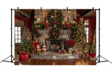 Christmas Mantel with Trees and Lights Backdrop BRP8-64