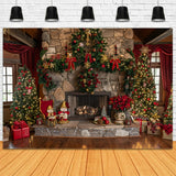 Christmas Mantel with Trees and Lights Backdrop BRP8-64