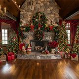 Christmas Mantel with Trees and Lights Backdrop BRP8-64