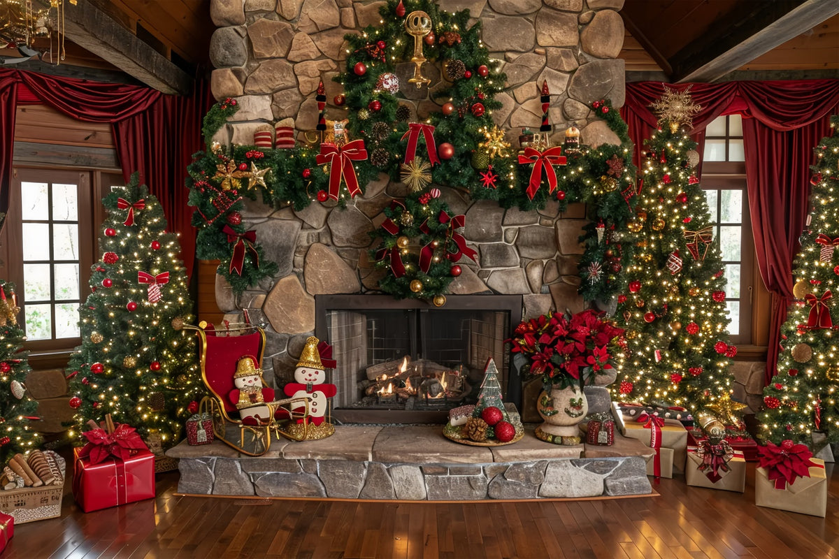 Christmas Mantel with Trees and Lights Backdrop BRP8-64