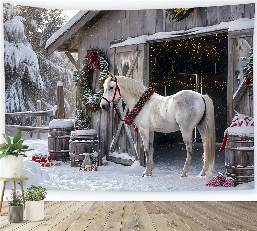 Christmas Barnyard with Festive Horse Backdrop BRP8-65