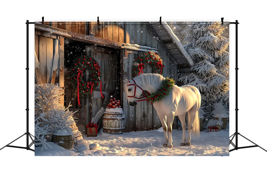 Christmas Horse in Snowy Barnyard Backdrop BRP8-66