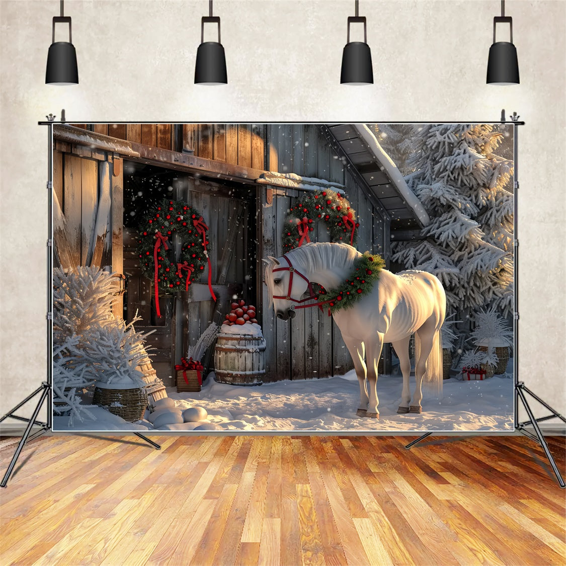 Christmas Horse in Snowy Barnyard Backdrop BRP8-66