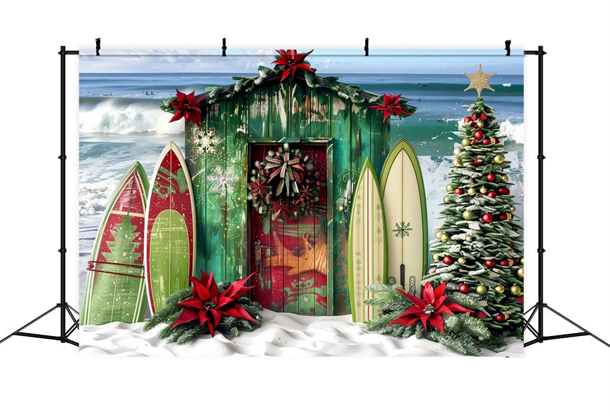 Christmas Surf Shack by the Beach Backdrop BRP8-67