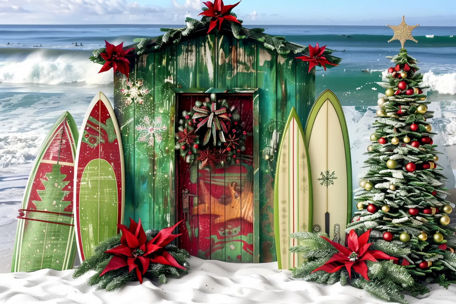 Christmas Surf Shack by the Beach Backdrop BRP8-67