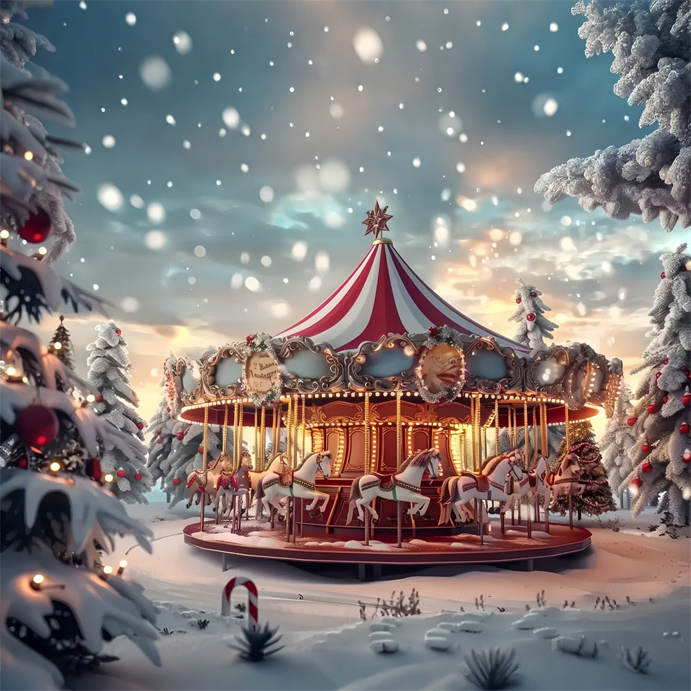 Christmas Carousel Amid Snowy Pines Backdrop BRP8-68