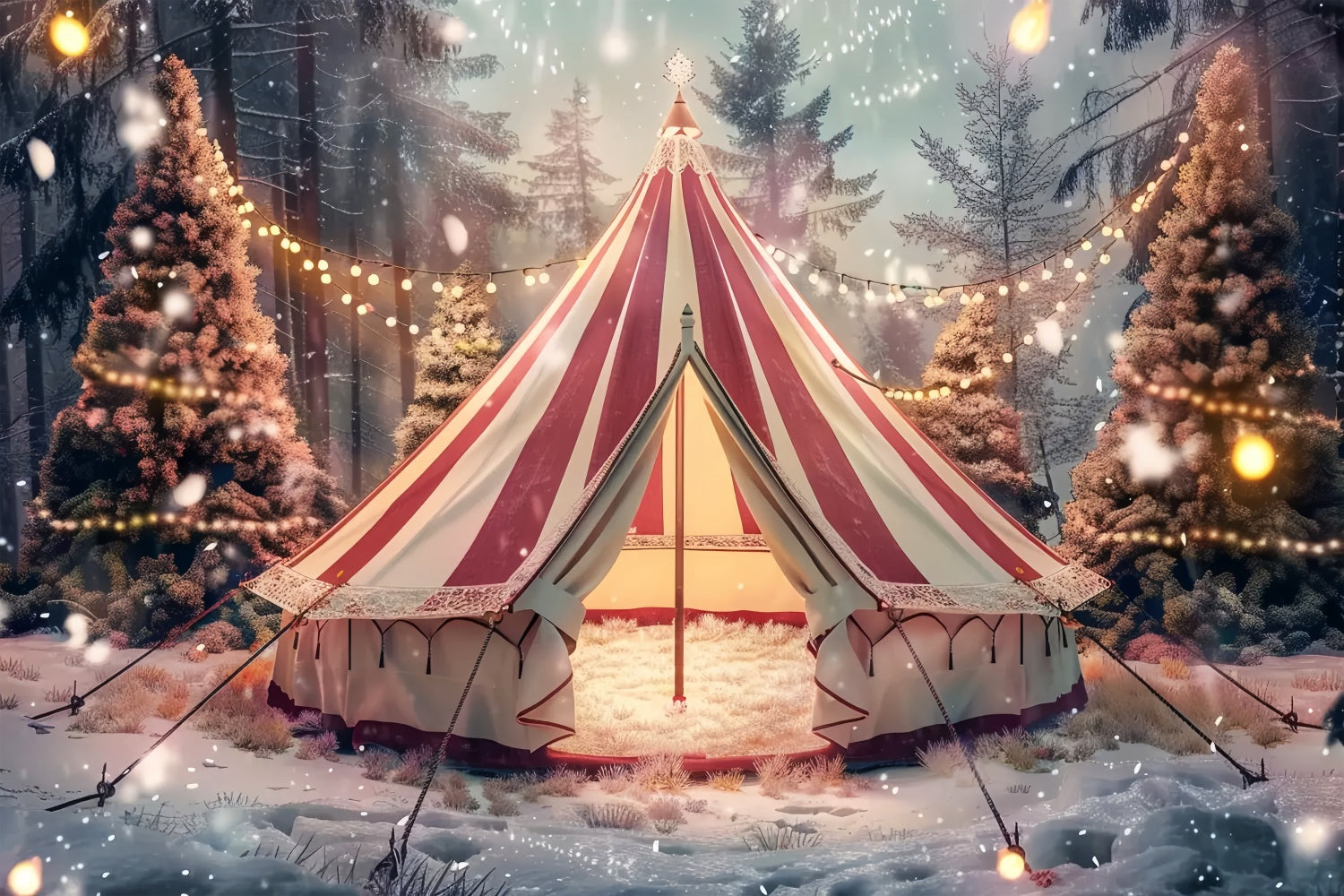 Christmas Tent Amid Snowy Trees Backdrop BRP8-69