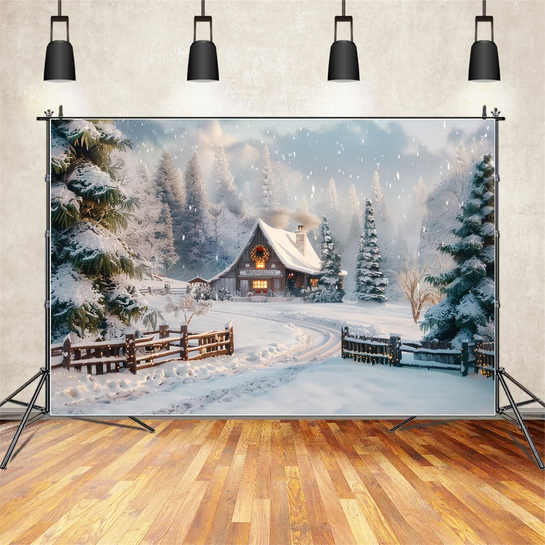 Cozy Christmas Cabin in the Snow Backdrop BRP8-70