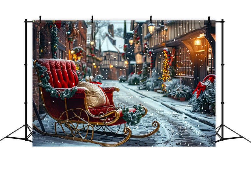 Snow-Covered Village with Christmas Sleigh Backdrop BRP8-72