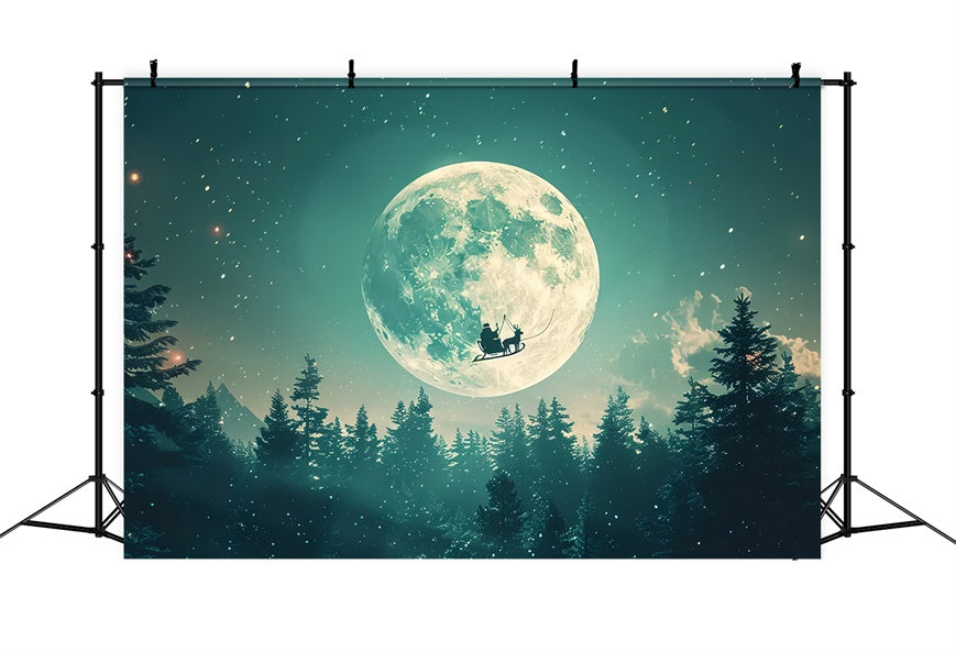 Santa’s Sleigh Flying Across Christmas Moon Backdrop BRP8-73