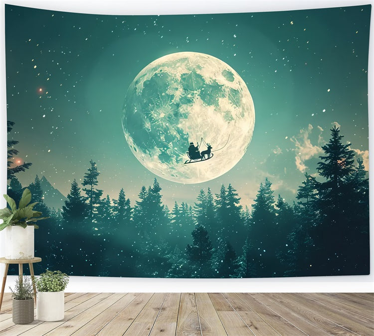 Santa’s Sleigh Flying Across Christmas Moon Backdrop BRP8-73