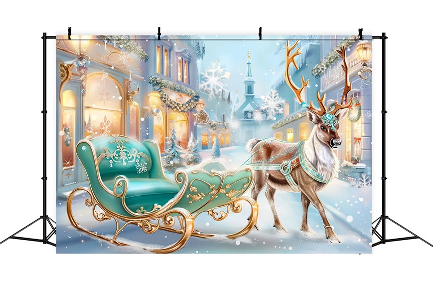 Royal Reindeer and Sleigh in Christmas Town Backdrop BRP8-74