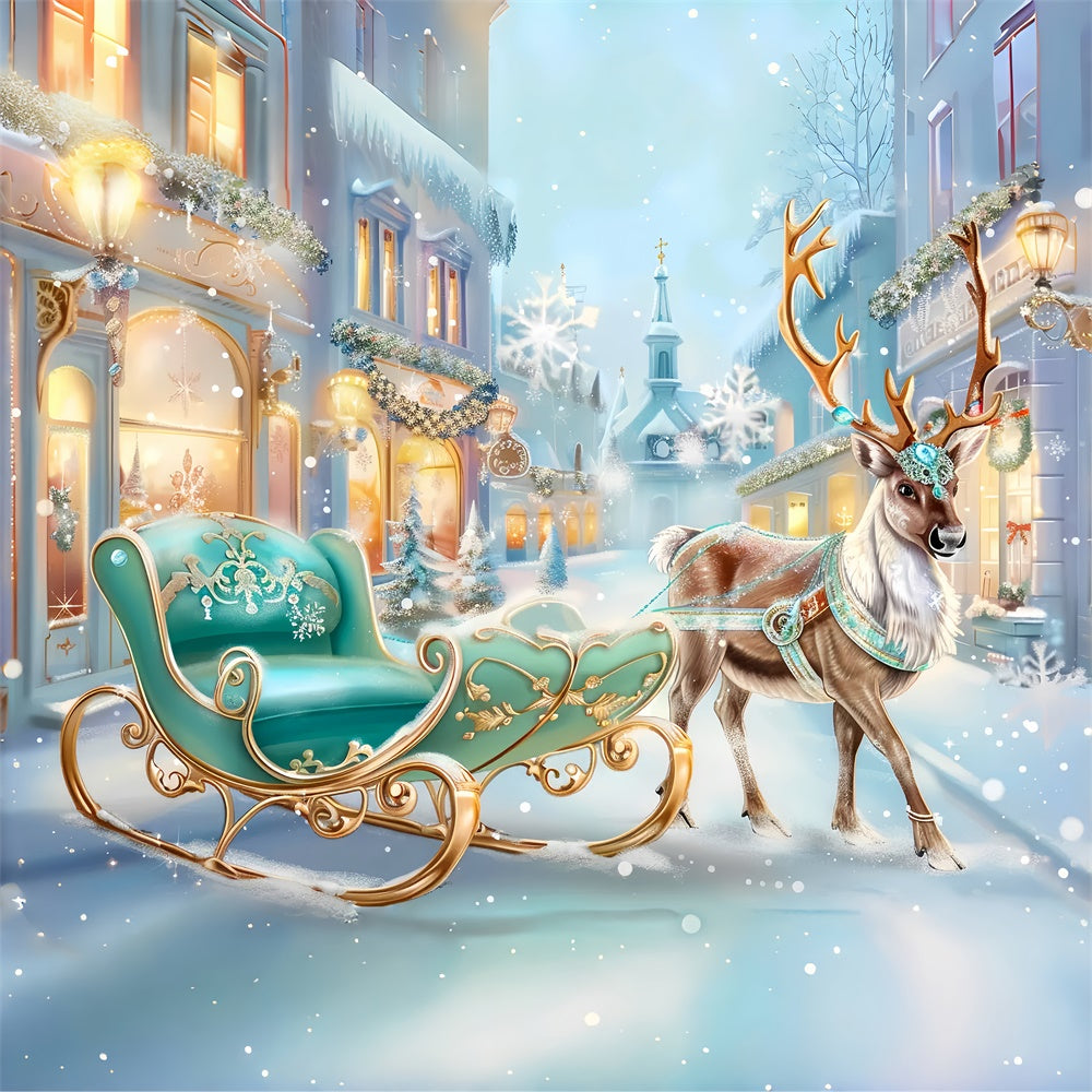 Royal Reindeer and Sleigh in Christmas Town Backdrop BRP8-74