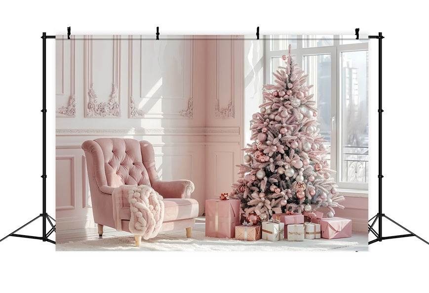 Elegant Pink Christmas Tree with Gifts Backdrop BRP8-75