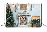 Christmas Rustic Reindeer and Fireplace Backdrop BRP8-76