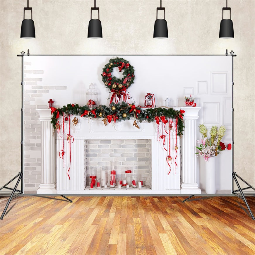 Christmas Classic White Hearth Backdrop BRP8-78