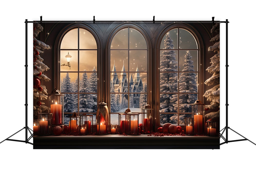 Christmas Snowy Castle Candlelit Window Backdrop BRP8-79