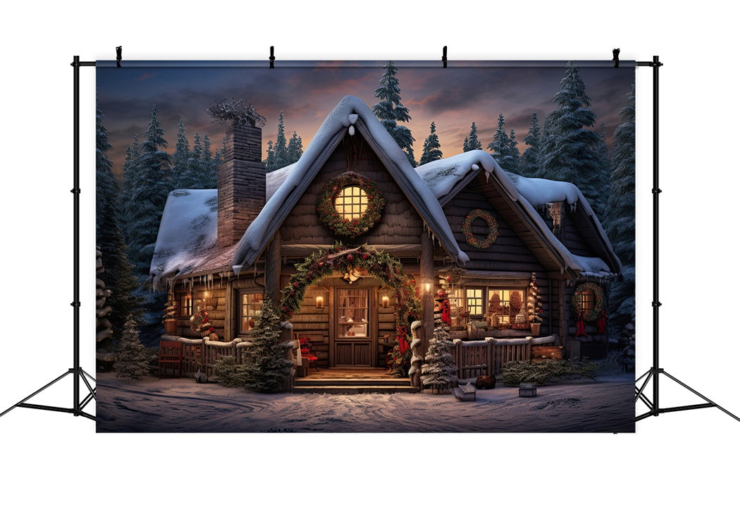 Christmas Warm Woodland Cottage Backdrop BRP8-80