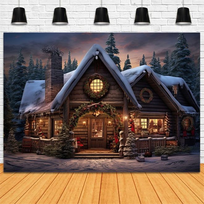 Christmas Warm Woodland Cottage Backdrop BRP8-80