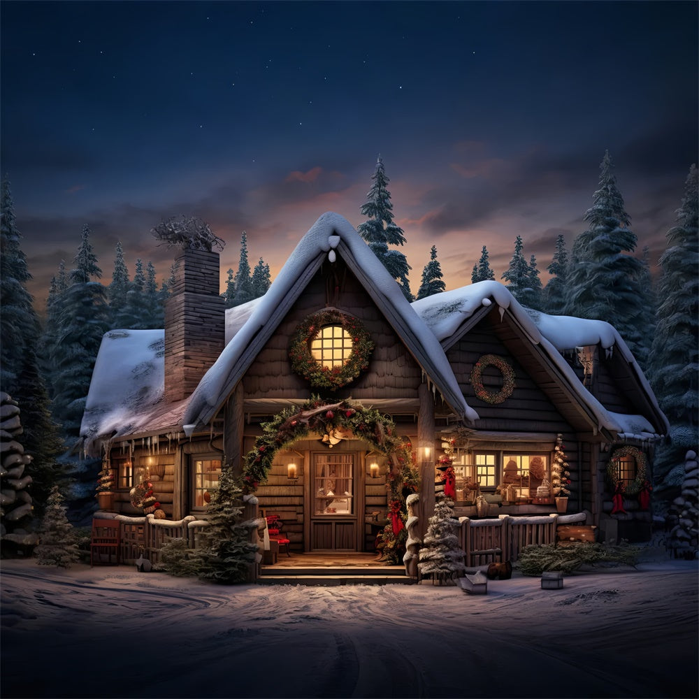 Christmas Warm Woodland Cottage Backdrop BRP8-80