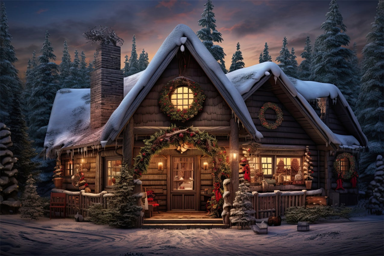 Christmas Warm Woodland Cottage Backdrop BRP8-80