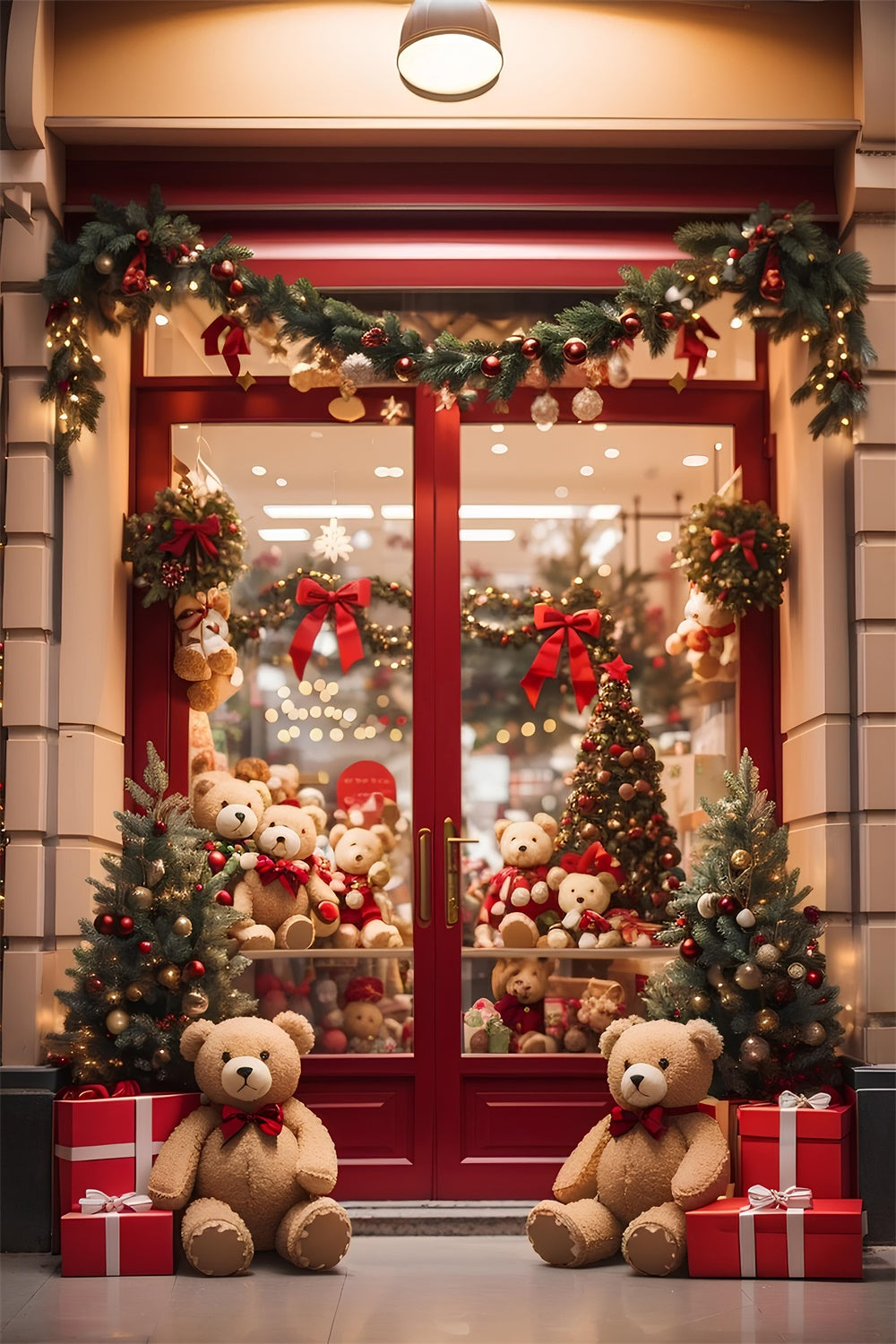 Christmas Teddy Bear Shop Window Backdrop BRP8-81