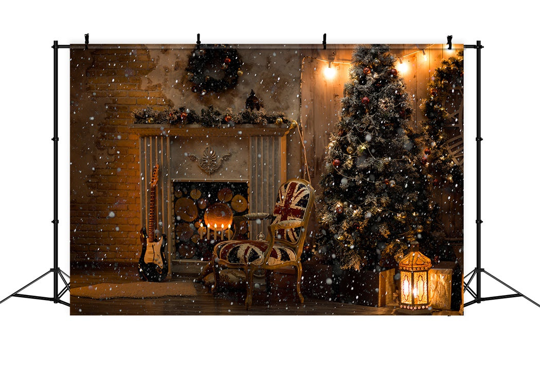 Snowy Night at the Fireplace Christmas Backdrop BRP8-85