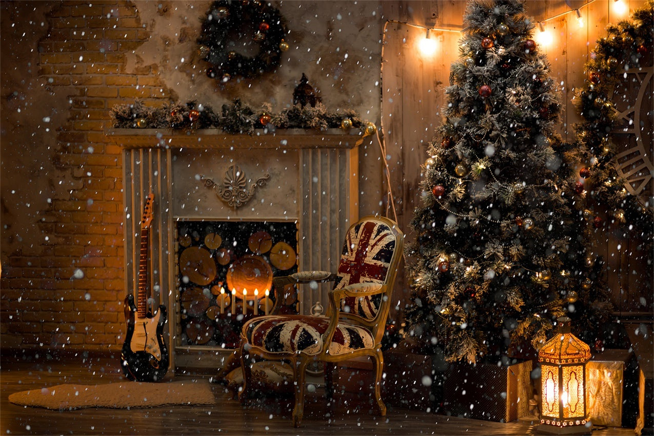 Snowy Night at the Fireplace Christmas Backdrop BRP8-85