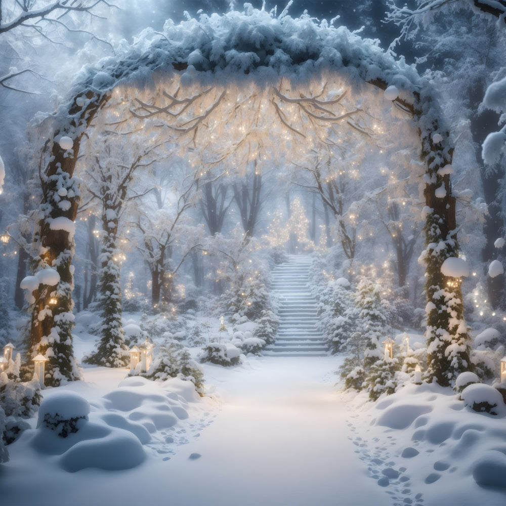 Glowing Snow-Covered Arch Christmas Backdrop BRP8-86