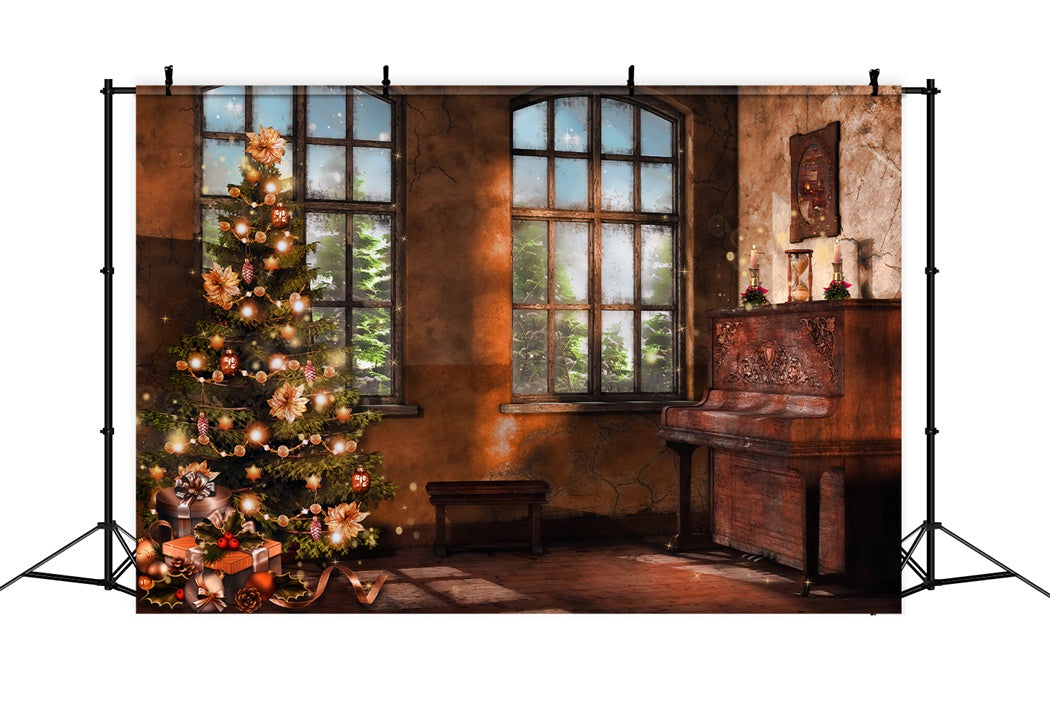 Vintage Christmas with Piano and Tree Backdrop BRP8-89