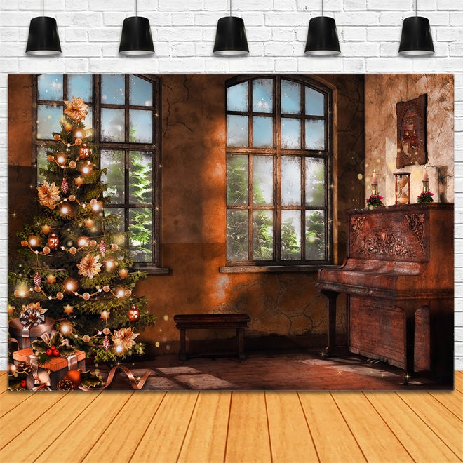 Vintage Christmas with Piano and Tree Backdrop BRP8-89