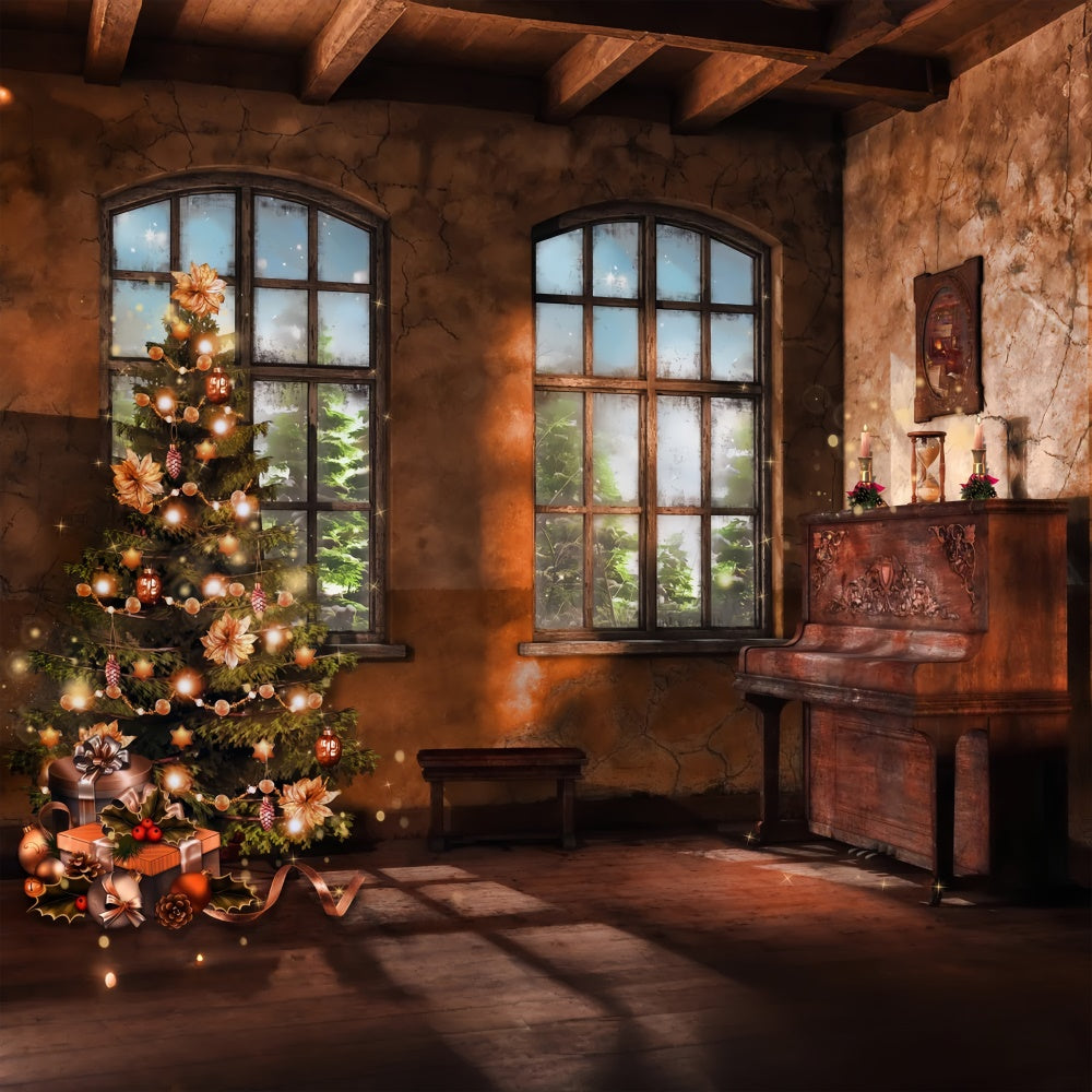 Vintage Christmas with Piano and Tree Backdrop BRP8-89