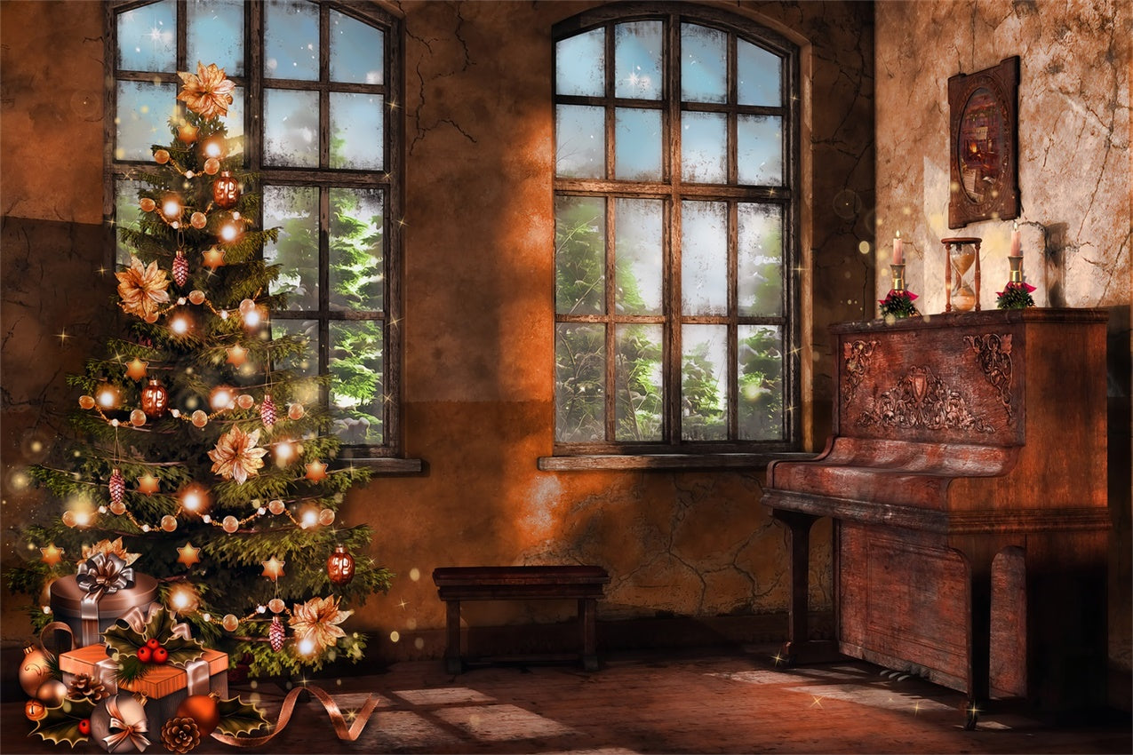 Vintage Christmas with Piano and Tree Backdrop BRP8-89