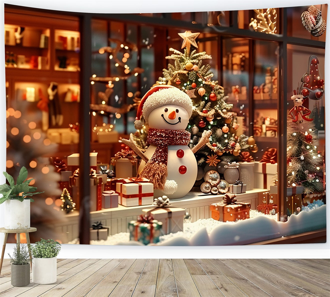 Christmas Snowman and Gifts Window Backdrop BRP8-95